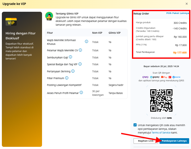 [ID] Emp Web - Glints VIP Insufficient Balance in Payment Page.png