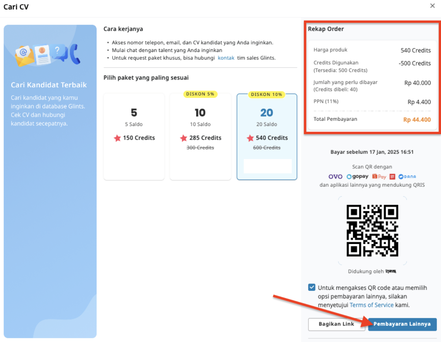 [ID] Emp Web - 2026 CV Finder UI Price Wallpage Insufficient Balance.png